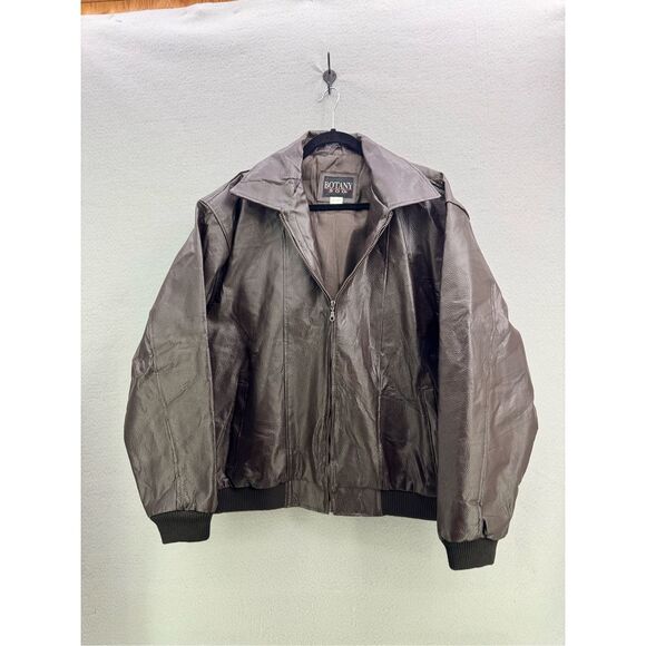 Vintage 90s Botany 500 Genuine Leather Bomber Jacket Chocolate Brown Size XL - Picture 1 of 10